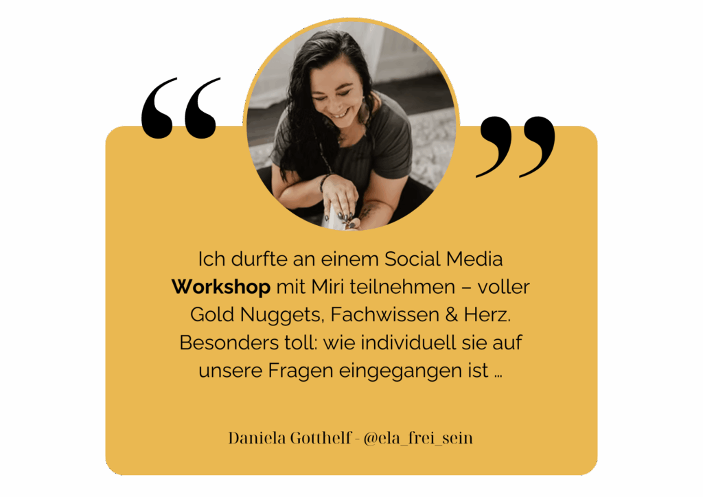 Ich durfte an einem Social Media Workshop mit Miri teilnehmen – voller Gold Nuggets, Fachwissen & Herz. Besonders toll: wie individuell sie auf unsere Fragen eingegangen ist …
